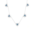 Colar com 5 Corações Cravejados Safira Azul