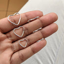 Trio de Argolas Coração Redondo de Prata