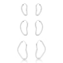 Trio de Argolas Coração Fio Quadrado de Prata