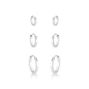 Trio de Brinco Argola Rebitado Fio Quadrado de Prata