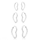 Trio de Argolas Coração Torcido de Prata