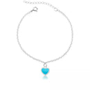 Pulseira Coração Verde Água Pendente de Prata