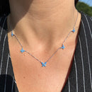 Colar Prata 925 Mini Borboletas Azul