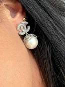 Brinco com Pérola e Zircônia em Prata 925 Banho de Ródio Branco