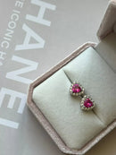 Brinco Coraçãozinho com Zircônia Pink e Cristal em Prata 925 de Ródio Branco