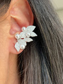 Brinco Ear Cuff com Zircônia e Pérola em prata 925 Banho de Ródio Branco