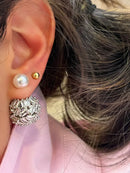 Brinco Ear Jacket com Pérola em Prata 925 Banho de Ródio Branco