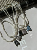 Colar Pérola com Ted com Zircônia Azul em Prata 925 Banho de Ródio Branco