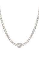 Colar Riviera 4 Garras - 3mm, Zircônia Branca Com Pingente Coração | 43 cm