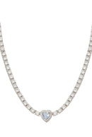 Colar Riviera 4 Garras - 3mm, Zircônia Branca Com Pingente Coração Tanzanita | 43 cm