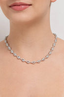 Colar Riviera Gota Zircônia Aquamarine e Brancas Cravejadas ao Redor | 43 cm