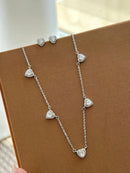 Conjunto com Mini Corações Cristal em Prata 925 Banho de Ródio Branco