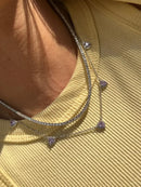 Conjunto com Mini Corações Lilás e Cristal em Prata 925 Banho de Ródio Branco