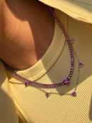 Conjunto com Mini Corações Pink e Cristal em Prata 925 Banho de Ródio Branco