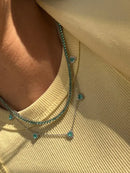 Conjunto com Mini Corações Turmalina Leitosa e Cristal em Prata 925 Banho de Ródio Branco