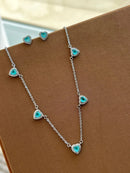 Conjunto com Mini Corações Turmalina Leitosa e Cristal em Prata 925 Banho de Ródio Branco