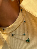 Conjunto com Mini Corações Verde Esmeralda e Cristal em Prata 925 Banho de Ródio Branco