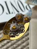 Conjunto Coração com Zircônia Cristal e Citrino em Prata 925 Banho de Ródio Branco