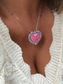 Conjunto Coração com Zircônia Lilás e Fusion Light Pink em Prata 925 Banho de Ródio Branco