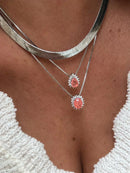 Conjunto Mini Oval Fusion Laranja e Zircônia Cristal em Prata 925 Banho de Ródio Branco