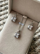 Conjunto Quadrado Zircônia Cristal em Prata 925 Banho de Ródio Branco