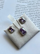 Conjunto Retângulo com Zircônia Cristal e Lilás em Prata 925vBanho de Ródio Branco