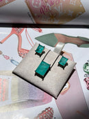 Conjunto Retângulo Fusion Esmeralda Colombiana em Prata 925 Banho de Ródio Branco