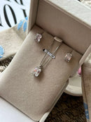 Conjunto Retângulo Zircônia Cristal em Prata 925 Banho de Ródio Branco