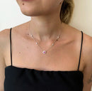 Conjunto Ponto de Luz Cravejado - Corrente Tiffany - Safira Pink