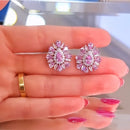 Brinco Coroa Safira Rosa