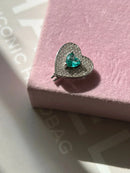 Pingente Coração com Zircônia Cristal e Turmalina (Para Pulseira) em Prata 925 Banho de Ródio Branco