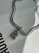 Pingente Ted com Zircônia Cristal e Pink (Abre a Argola) em Prata 925 Banho de Ródio Branco