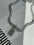 Pingente Trd com Zircônia Cristal e Turmalina (Abre a Argola) em Prata 925 Banho de Ródio Branco