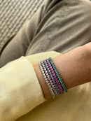 Pulseira Riviera 3 pontas Zircônia Rosa Claro (Fecho Joia) em Prata 925 Banho de Ródio Branco