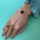 Pulseira Trevo G Pedra Onix Reconstituída