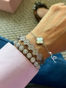 Pulseira Trevo Madrepérola em Prata 925 Banho de Ródio Branco