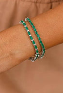 Pulseira Riviera Zircônias Ovais Esmeralda Intercalada Com Duas Mini Zircônias Brancas