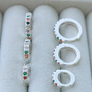 Trio de Argola Cravejada Colorido de Prata