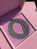 Riviera 3 Pontas com Zircônia Berilo 50cm ( Fecho Joia ) em Prata 925 de Ródio Branco