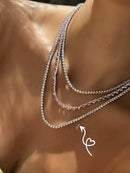 Riviera 3 Pontas com Zircônia Cristal 50cm ( Fecho Joia ) em Prata 925 de Ródio Branco