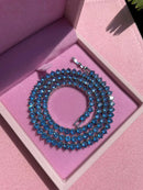 Riviera 3 Pontas com Zircônia Espinélio Azul 50cm ( Fecho Joia ) em Prata 925 de Ródio Branco