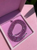 Riviera 3 Pontas com Zircônia Pink 50cm ( Fecho Joia ) em Prata 925 de Ródio Branco