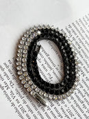 Riviera 3 Pontas Duo Zircônia Cristal + Black ( Fecho Joia ) em Prata 925 de Ródio Branco e Negro