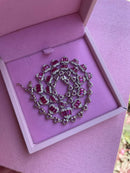 Riviera com Coração Cristal e Pink e Coração Liso (Fecho Joia) em Prata 925 de Ródio Branco