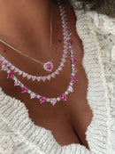 Riviera com Coração Rosa Clara ( Fecho Joia) em Prata 925 de Ródio Branco