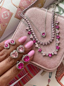 Riviera com Coração Rosa Clara ( Fecho Joia) em Prata 925 de Ródio Branco