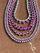 Riviera com Zircônia Cristal e Carrê Rosa Pink ( Fecho Joia) em Prata 925 de Ródio Branco