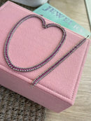 Riviera com Zircônia Cristal e Carrê Rosa Pink ( Fecho Joia) em Prata 925 de Ródio Branco