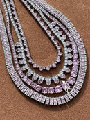 Riviera com Zircônia Cristal e Coração Rosa Claro ( Fecho Joia) em Prata 925 de Ródio Branco