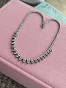 Riviera com Zircônia Cristal e Coração Rosa Claro ( Fecho Joia) em Prata 925 de Ródio Branco